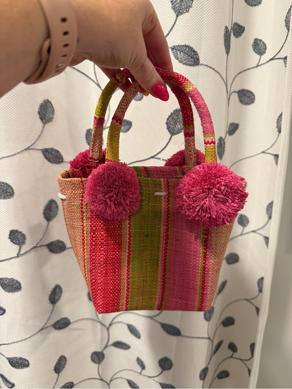 Mini Pink & Green Pom-Pom Straw purse - Women Bags. New without tags